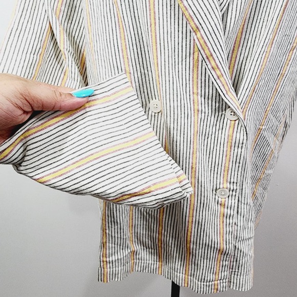 Wild Fable Ivory Double-Breasted Vertical Striped Linen Short Suit Plus Size XXL - Picture 8 of 16